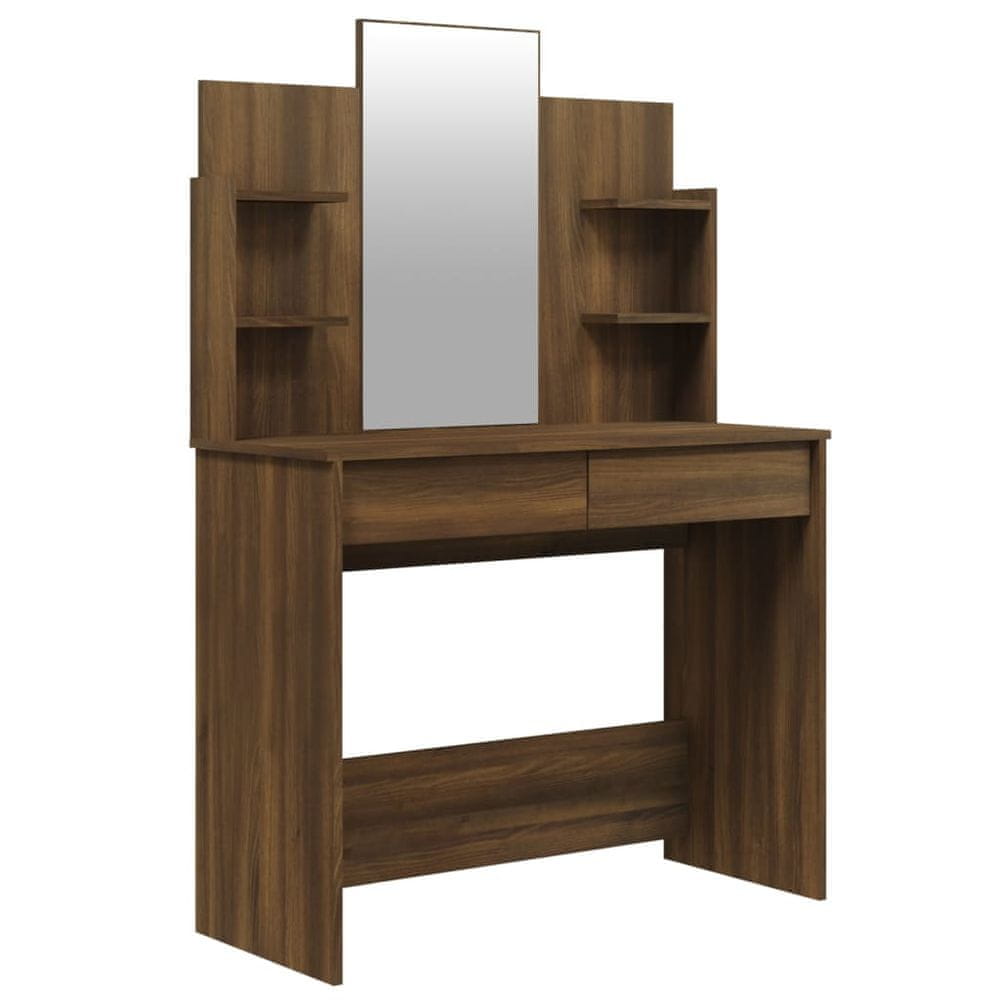 Vidaxl Toaletný stolík so zrkadlom hnedý dub 96x40x142 cm